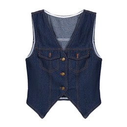 Custom-made retro Hong Kong style chic denim vest design women's summer thin section pure desire V-neck sleeveless slim-fit short cardigan top millennial fashion 21st century Y2K fashion SKJN024 Custom-made retro Hong Kong style chic denim vest design women's summer thin section pure desire V-neck sleeveless slim-fit short cardigan top millennial fashion 21st century Y2K fashion SKJN024